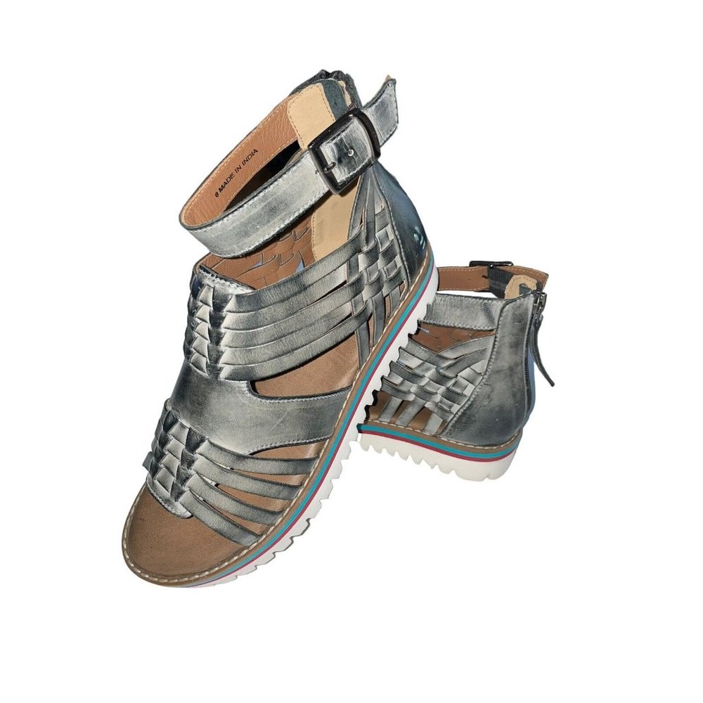 NIB Roan By Bed Stu Size 8.5 Gray Gladiator Leather Sandals  Zip Closure - Picture 9 of 10